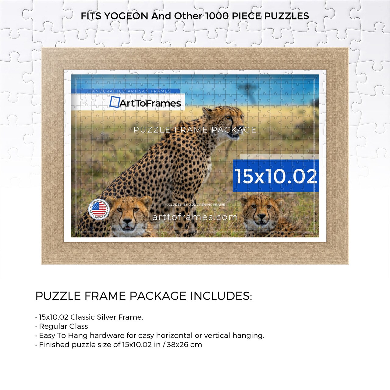 ArtToFrames 15x10.02 INCH / 38x26 CM Puzzle Frame for 1000 piece Puzzles.This 1.00 Inch Custom Wood Frame for Puzzles Comes with Regular Glass, Available in Multiple Colors